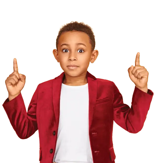 boy pointing up with his fingers