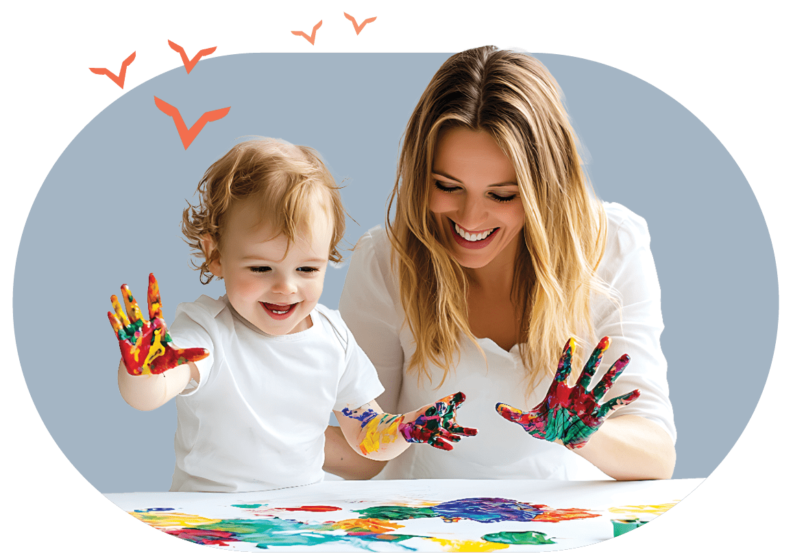 toddler and mom painting with theur hands
